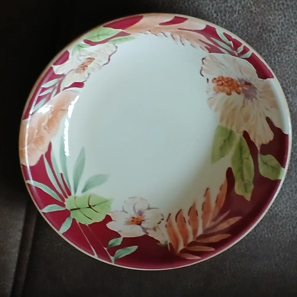 Home Trends Hibiscus And Bamboo Pasta Bowl Burgundy, Cream And Green